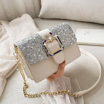 

Quality Leather Female Shoulder Bag with Sequins Crossbody Bags for Women Casual Small Flap Bag Solid Ladies' Messenger Bag Sac