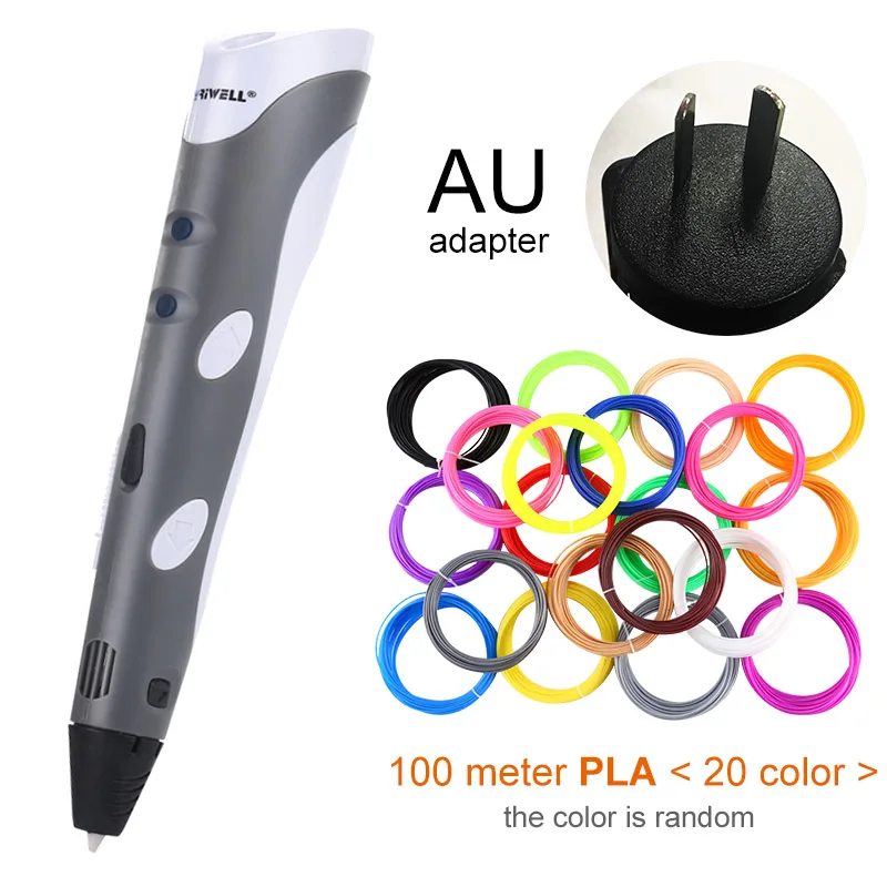 3D печать ручка 12 в 3D Ручка Карандаш 3D Ручка для рисования sthift ABS/PLA нити для детей Образование хобби игрушки подарки на день рождения - Цвет: Grey AU-100m PLA