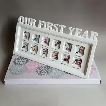 

Creative DIY 0-12 Month Baby "MY FIRST YEAR" Pictures Souvenirs Commemorate Kids Growing Memory Gift Display Wood Photo Frame
