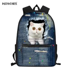 INSTANTARTS 3D джинсовая кошка с животным принтом школьные сумки для учеников начальной школы большой школьный рюкзак новые детские школьные