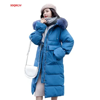 

High Quality Women's Winter Jacket 2019 Hooded Thicken Warm Long Parka Female Down Cotton Padded Coat With Big Fur Collar W1405