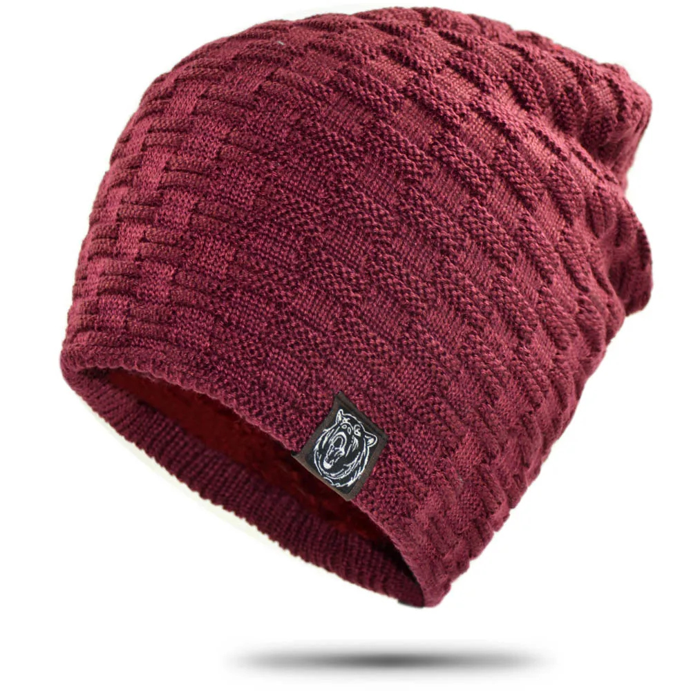wine(hat) Толстые зимние шапки, шарф для мужчин, вязаные шапочки, шапка для мужчин, одноцветная зеленая шапка унисекс, шапка в стиле хип-хоп, шапка бини, теплый кольцевой шарф - Цвет: wine(hat)