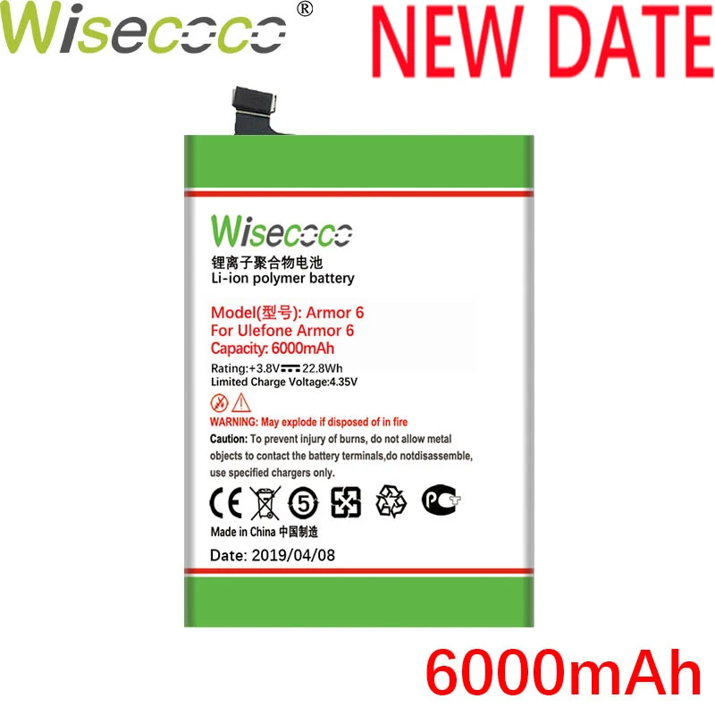 Wiscoco 6000mAh Armor 6 аккумулятор для смартфона Ulefone Armor 6 новейшее производство Высококачественная батарея+ номер для отслеживания