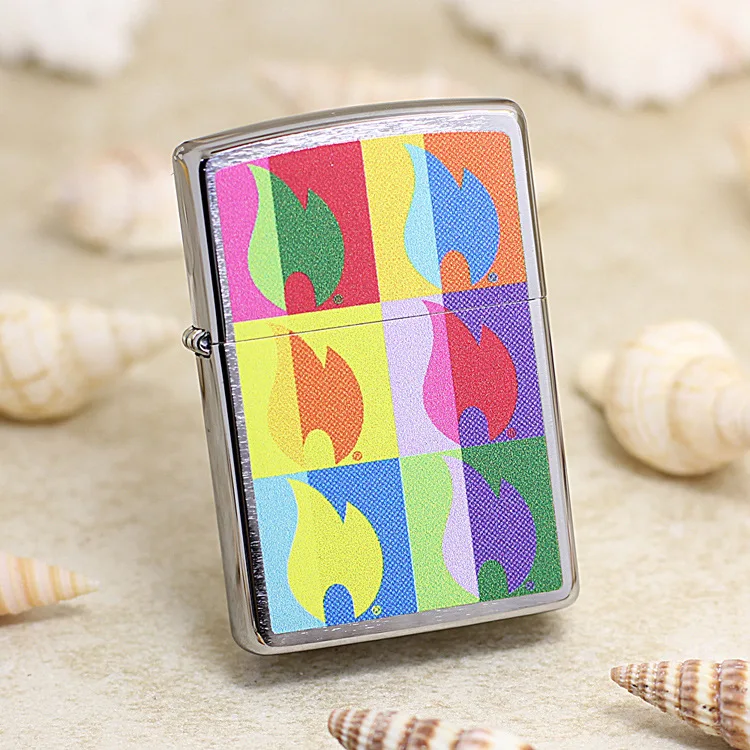 

Genuine Zippo oil lighter copper windproof Colorful Flames cigarette Kerosene lighters Gift With anti-counterfeiting code