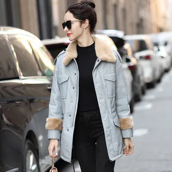 

Mink Fur Collar Sheepskin Down Coat Female Natural Women's Real Genuine Leather Jacket Winter Coat Women Clothes 2020 ZT4059