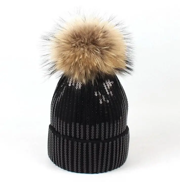 Зимняя шапка для девочек, шапка с натуральным норковым помпоном, детские шапки для мальчиков, 0751