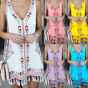 

clothing OWLPRINCES Summer Loose A- line Fringed Hem plus Size Floral Printed Dress