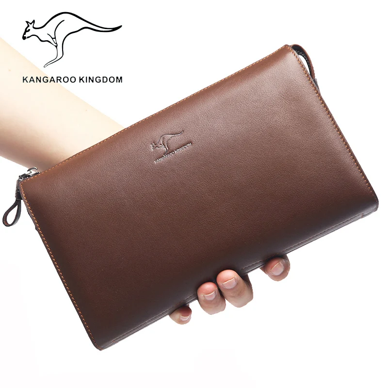 

KANGAROO KINGDOM luxury brand men bag genuine leather cowhide business men clutch bags large capacity zipper