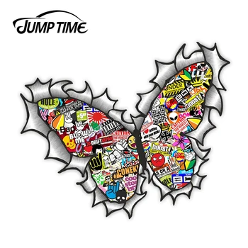 

Jump Time Ripped Torn Metal Butterfly Design With Colour JDM Style Stickerbomb Motif External Vinyl Car Sticker for Windows