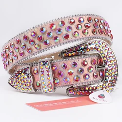 Pink Rhinestone Belt Luxury Brand Women Studded Belts Waist Adjustable Pu Leather Strap Belt For Punk Jeans Ceinture Femme Luxe