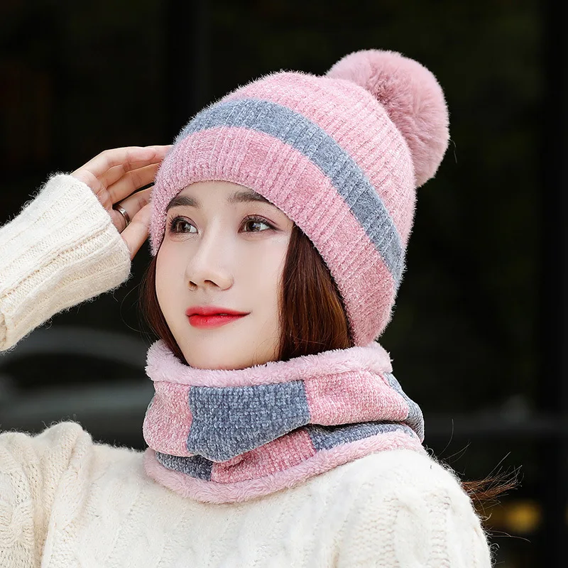 pink Модные женские шапки бини маскарадные маски повседневные вязанные шапки-бобы Gorros Mujer Invierno зимние шапки для женщин и девушек - Цвет: pink