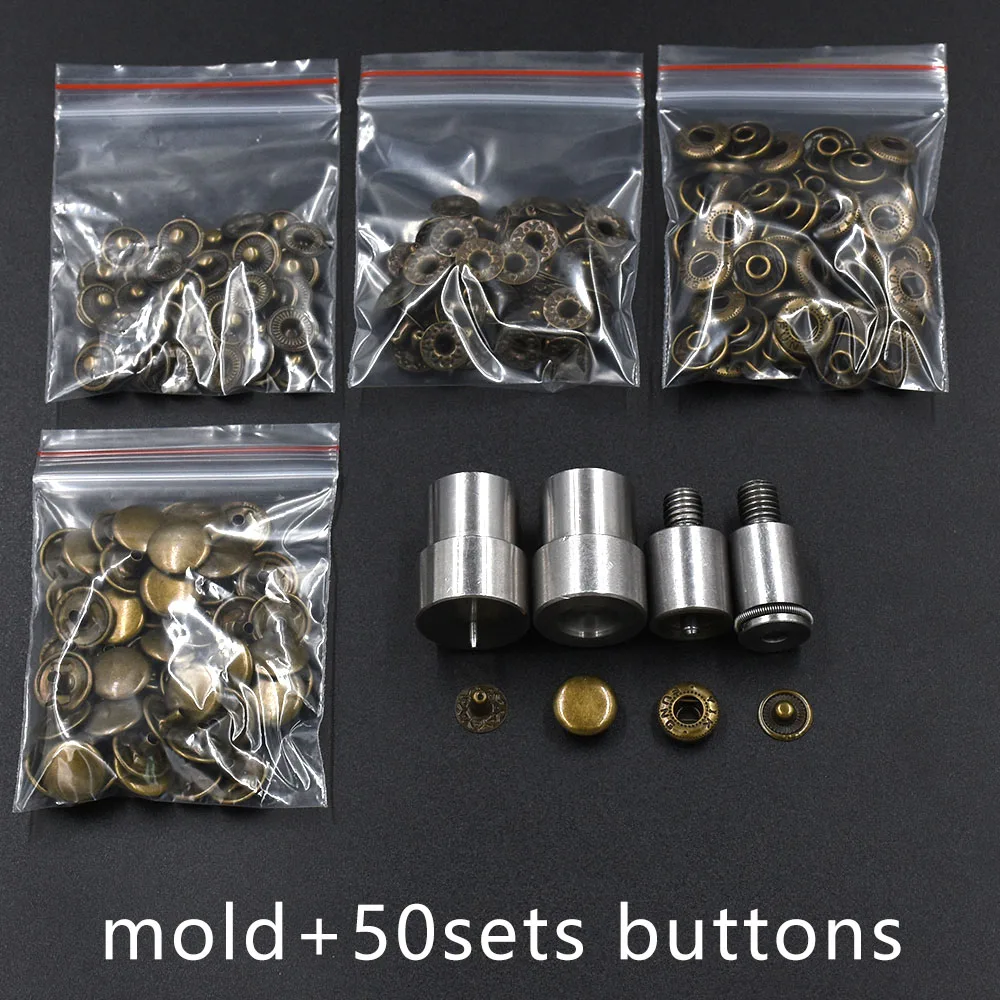 mold and 50 buttons 15 мм/12,5 мм защелки металлические пряжки установка заклепки. Пресс-формы пресс-машины штампы Кнопка установки инструменты. Люверсы. Металлические защелки - Цвет: mold and 50 buttons