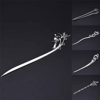 

1PC Retro Chinese Styles Hair Sticks Pins Silver Geometric Craving Headbands Lady Clip Hair Styling Tool Braiders For Women Girl