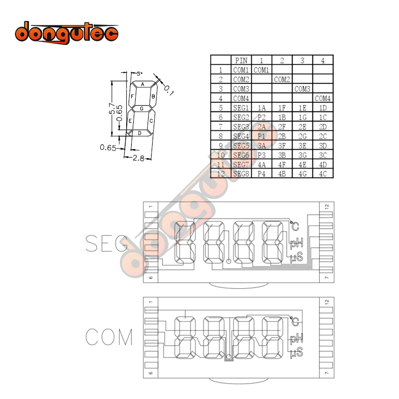12PIN TN Positive Small Size 4-Digits Segment LCD Panel No Backlight