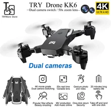 Новинка Игрушки Kk6 Дрон Профессиональный 4k двойная камера Wifi Fpv