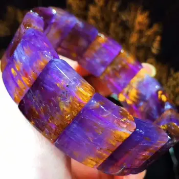 

Natural Cacoxenite Auralite 23 Red Purple Bracelet 20x15.4x7mm Women Men Rectangle Beads Gold Rutilated Certificate AAAAAA