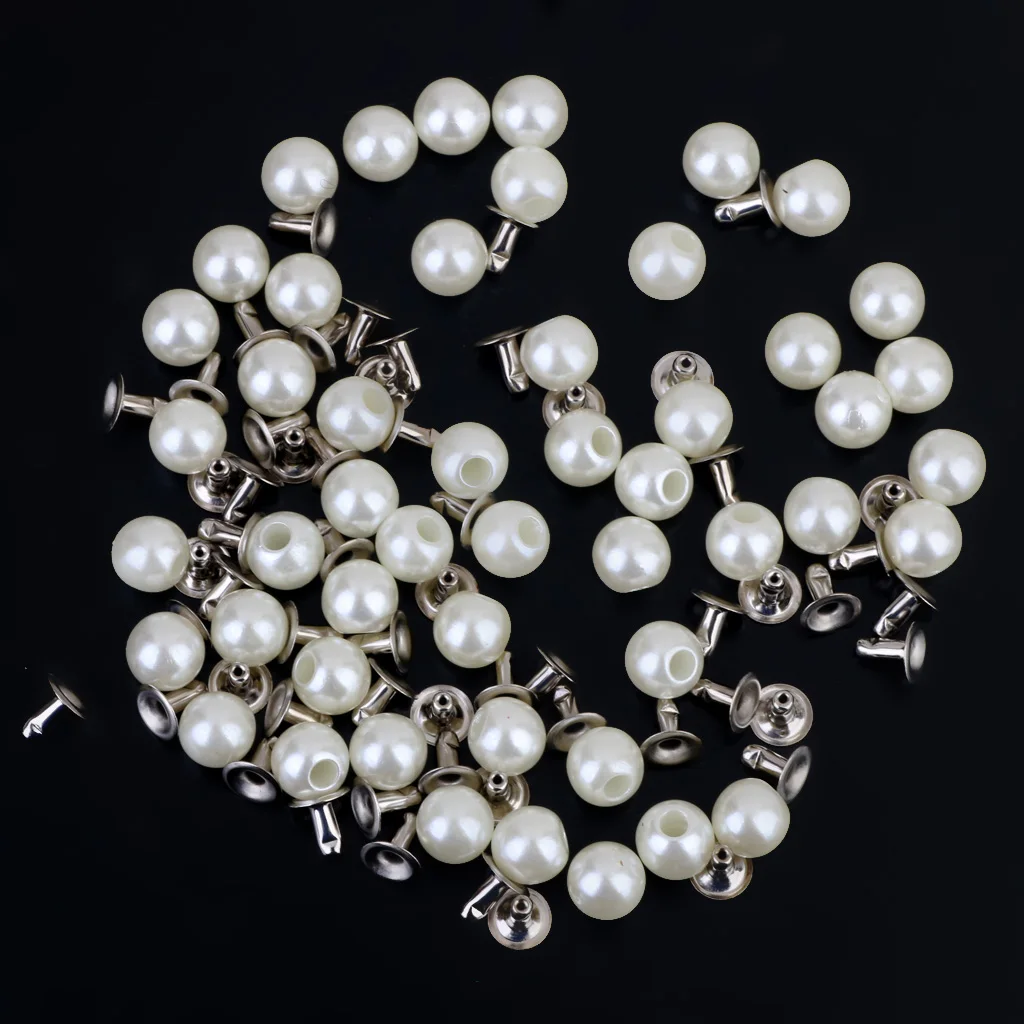 100 Pieces 6mm Round Pearl Rivet Stud Button for Leathercraft DIY Fashion Craft Accessories