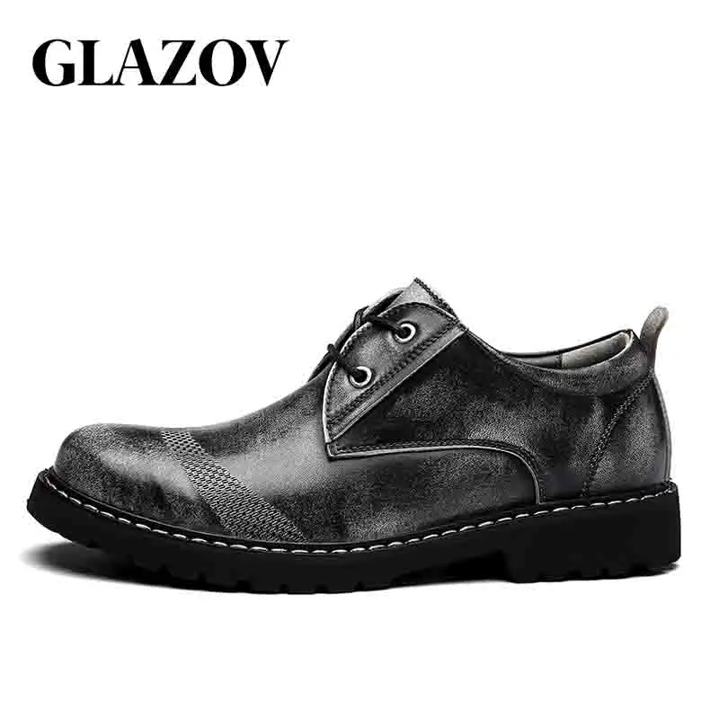 GLAZOV/брендовая мужская повседневная кожаная обувь высокого качества; Мужская обувь из натуральной кожи; Рабочая безопасная обувь; осенние водонепроницаемые ботильоны; botas - Цвет: Gray