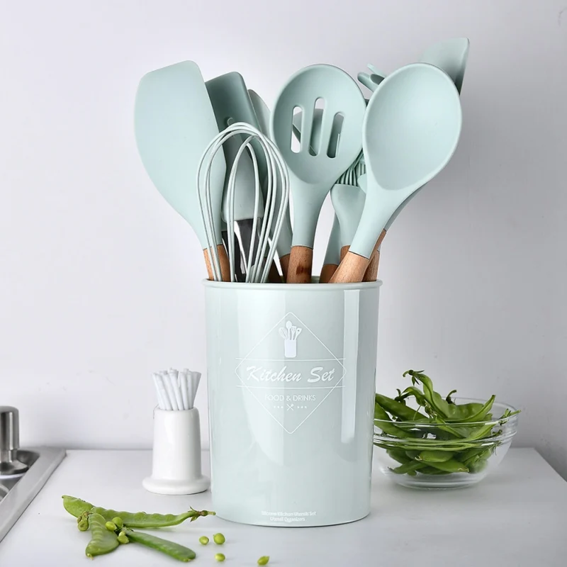 

9/11Pcs Spatula Heat Resistant Tools With Wooden Handle For Nonstick Non Cooking Tool Sets