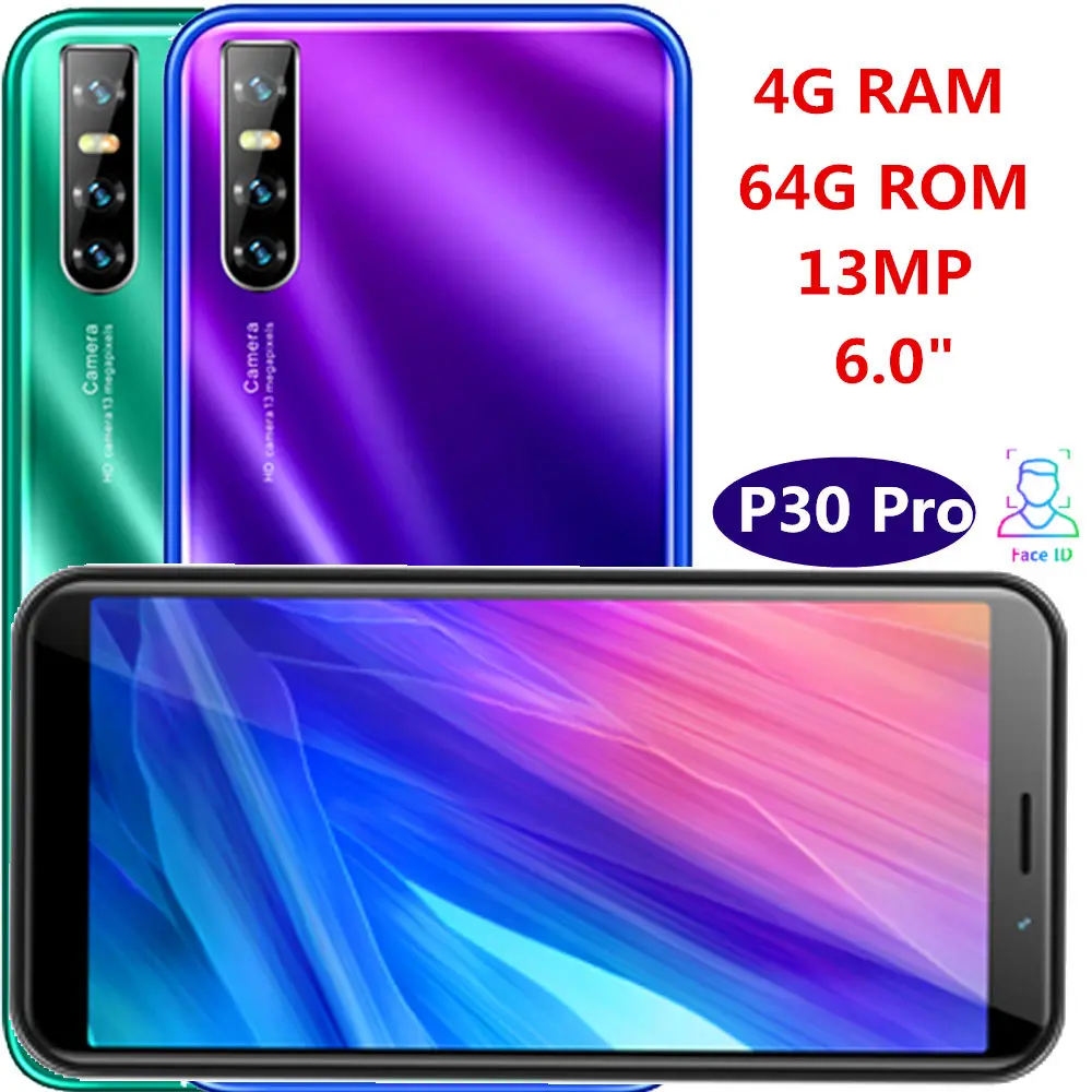 Четырехъядерный Смартфон P30 Pro, 4 Гб ОЗУ, 64 Гб ПЗУ, 6,0 дюймов, 13 МП, разблокированный, для распознавания лица, android, мобильные телефоны, celulares, глобальная версия, 3G