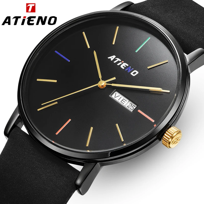 

Atieno Men Watch Business Stainless Steel Suede Leather Strap Japan Movement Waterproof Quartz WirstWatch relogio masculino