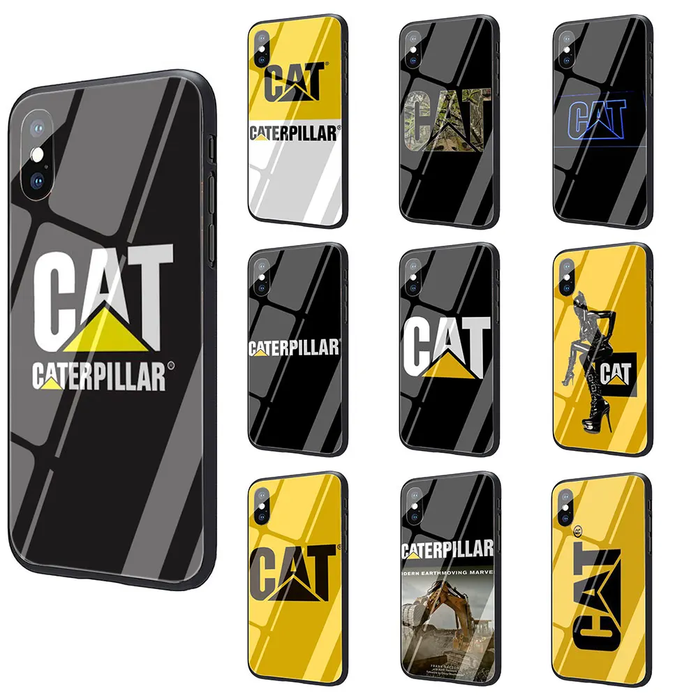 

Caterpillar logo Tempered Glass TPU Black Case for iPhone 11 Pro X or 10 8 7 6 6S Plus Xr Xs Max
