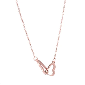 

AMORUI Heart To Heart Women Necklaces Stainless Steel Gold/Rose Gold Color Link Chain Pendant Necklace For Couple Lovers