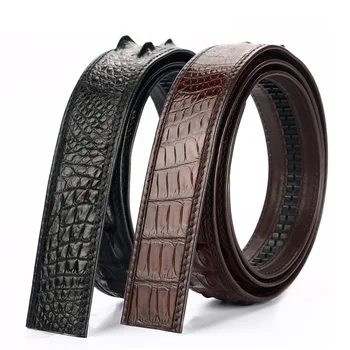 

Authentic Exotic Crocodile Skin Men's Waist Strap Man Brown Belts without Buckle Genuine Alligator Leather Male Automatic Belts