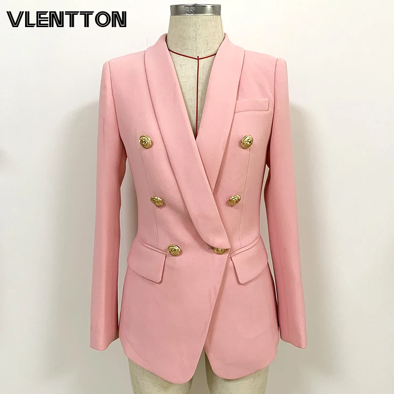 

Spring Autumn Pink Blazers And Jackets Women Chic Lion Metal Button Slim Solid Suit Coat female Tops Office Lady Blazer Feminino