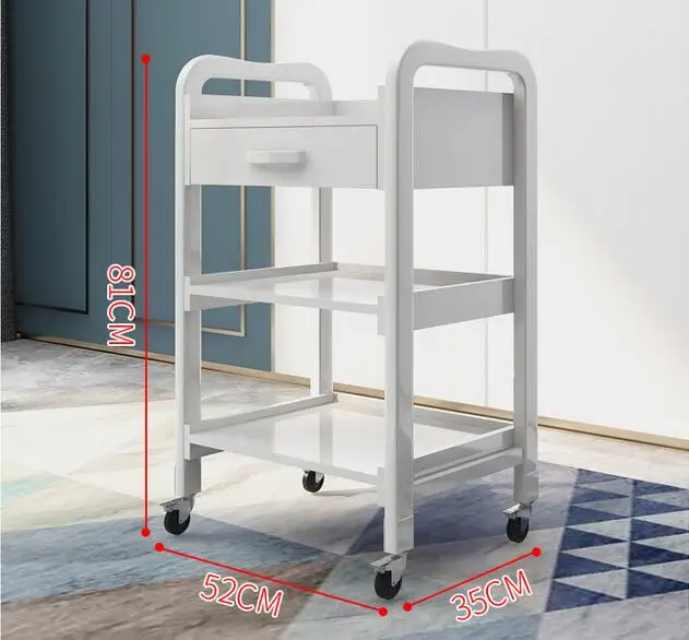 Solid wood beauty cart Hairdressing tool with pulley three layers with drawer beauty shelf hair salon parlor cart