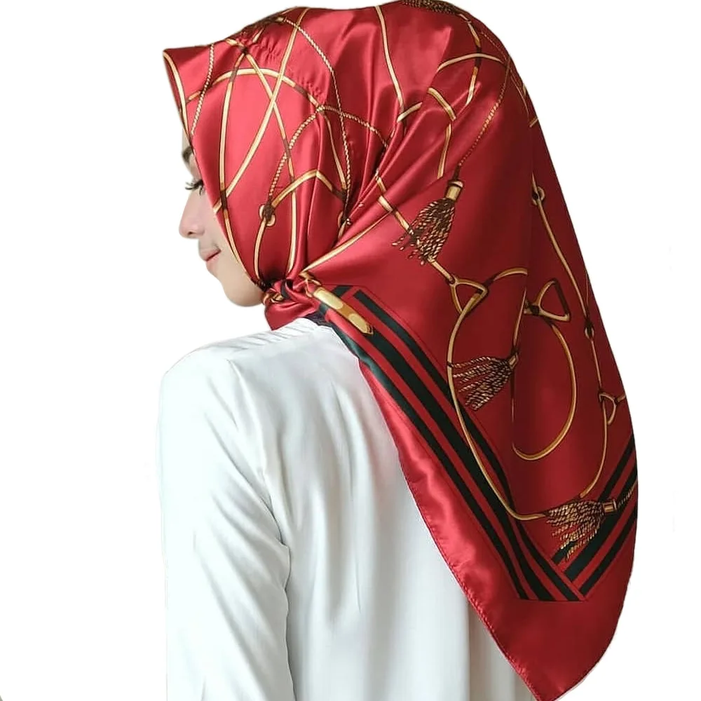 90*90 см мусульманский шелковый шарф Хиджаб Женский исламский платок Малайзия печатных платок femme musulman шарфы квадратные - Цвет: 27