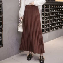 Осенне-зимняя теплая длинная юбка макси с высокой талией однотонная модная облегающая трикотажная плиссированная юбка Корейская юбка женская Femme