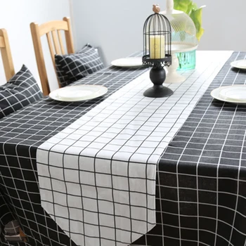 

The Nordic Cotton Tablecloth Simple Black-and-White Checkered Table Cloth cha ji bu Tablecloth Modern Japanese Factory Direct