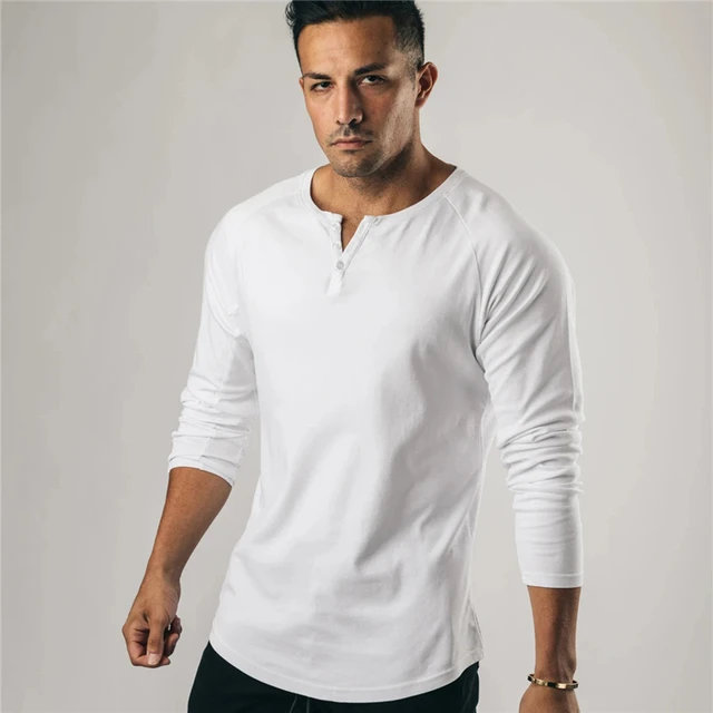 Button Collar Long Sleeve Men’s Sports & Fitness T Shirt - Men's ...