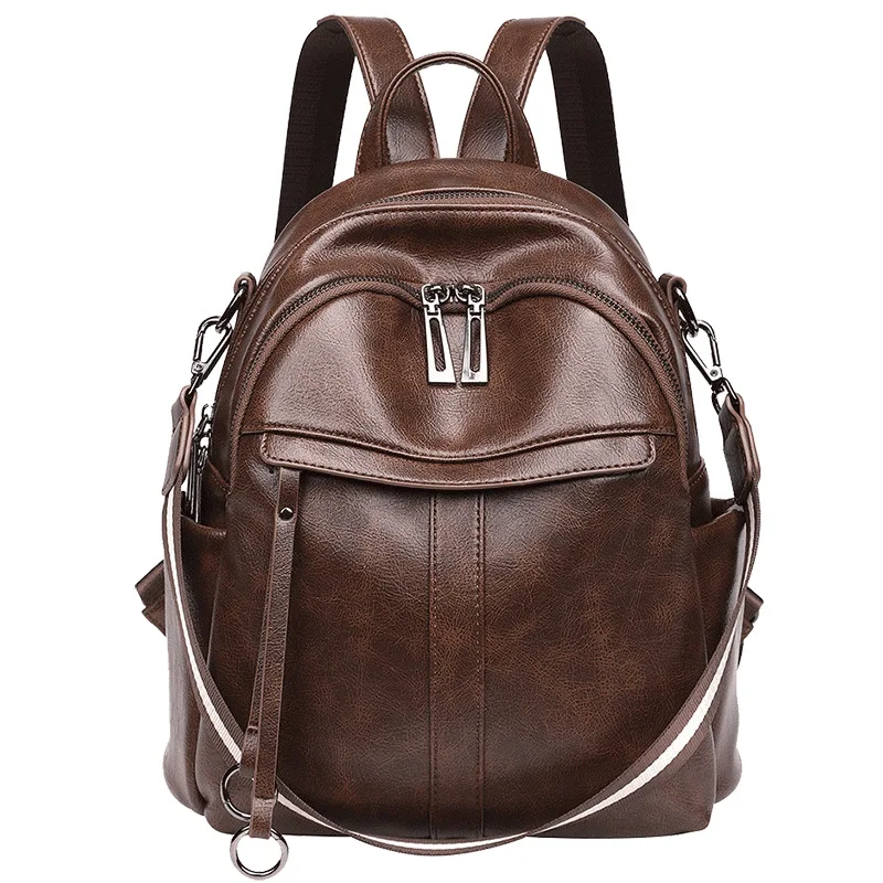 

kajie 2020 Anti-theft Leather Small Backpack Purse Women College School Bag Convertible Travel Bags Lady Striped Shoulder Strap