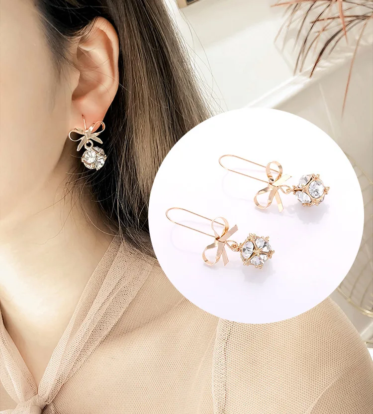 

2019 High Quality Fashion Chic Shimmer Bow Knot Cubic White Crystal Earrings Rhinestone Stud Earrings For Women Pendientes