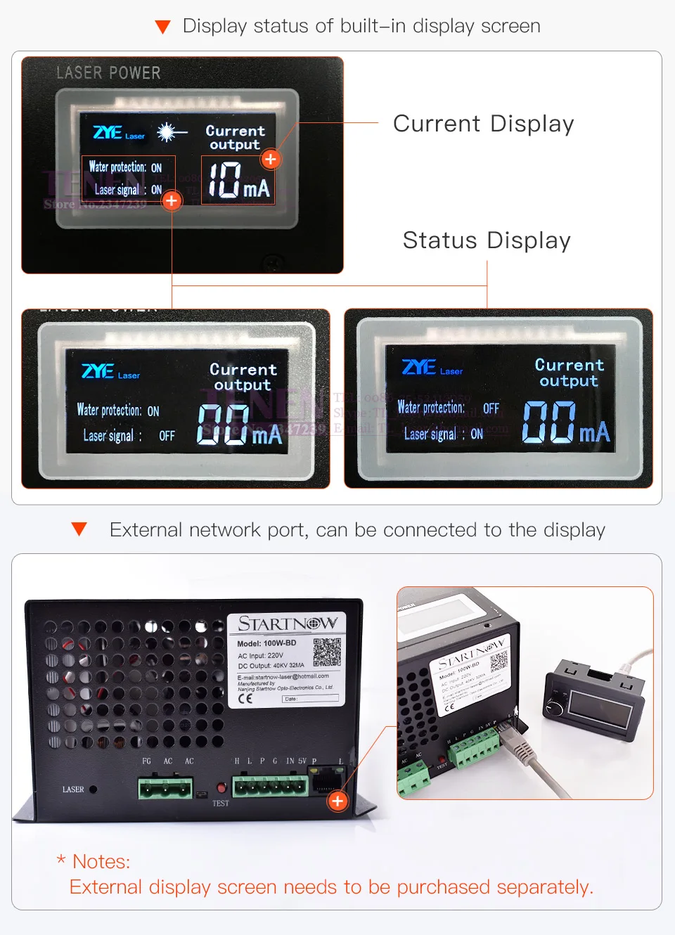 100W-BD с экраном дисплея CO2 лазерный блок питания 100 Вт 110 В/220 В Высокое напряжение для гравировки станок для резки лазерный станок трубки