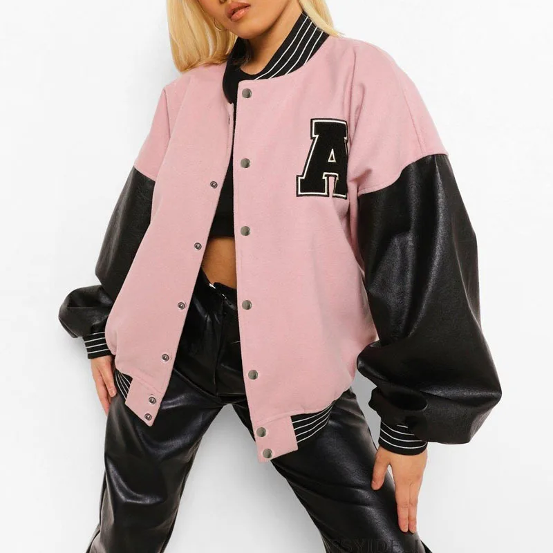 Women Baseball Jacket Varsity Vibe Style Y2K Spring Autumn Jock Uniform Bomber Jackets Lady Retro Fashion Oversized Coat Racer down parka