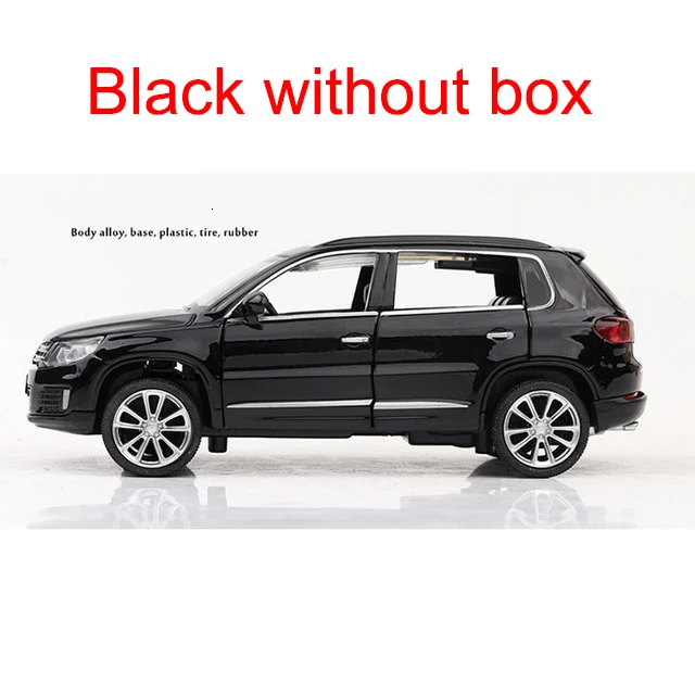Black no box 1:32, немецкая модель автомобиля VW Tiguan, литая под давлением, модель автомобиля из Золотого Металла, оттягивающая назад, модель автомобиля с подсветкой, игрушка в подарок для детей - Цвет: Black no box