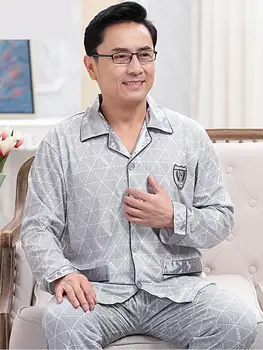 

New Arrival Fashion 100% Cotton Long Sleeve Spring And Autumn Print Men Pajamas Set Mens Size L XL XXL XXXL