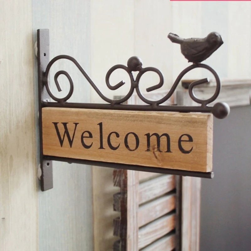 

New Retro Vintage Plaque Wood Bird Welcome Door Sign for Bar Cafe Shop Store Wall Mounting Sign