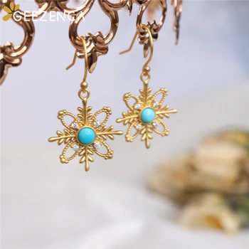 

925 Sterling Silver Gold Plated Turquoise Drop Earrings Luxury Fashion Gemstone Earring Fine Jewelry Women Gift Christmas 2020