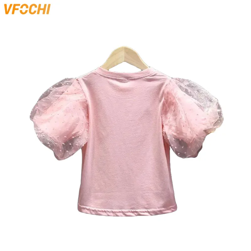 

VFOCHI 2021 Girl T Shirts Summer Puff Sleeve Tee Children Clothes Kids T Shirt Toddler Tops Short Sleeve Baby Girls T Shirts