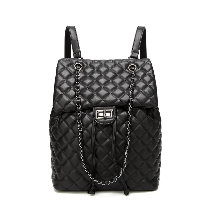 

Pu Leather Backpack Bags For Women Plaid Multifunction Single Shoulder Black Bags Girl's School Book Rucksack Bags