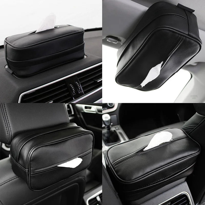 

Car Tissue Box Napkin Paper Holder Storage Case Space saving Fashion Black Interior Artificial Leather