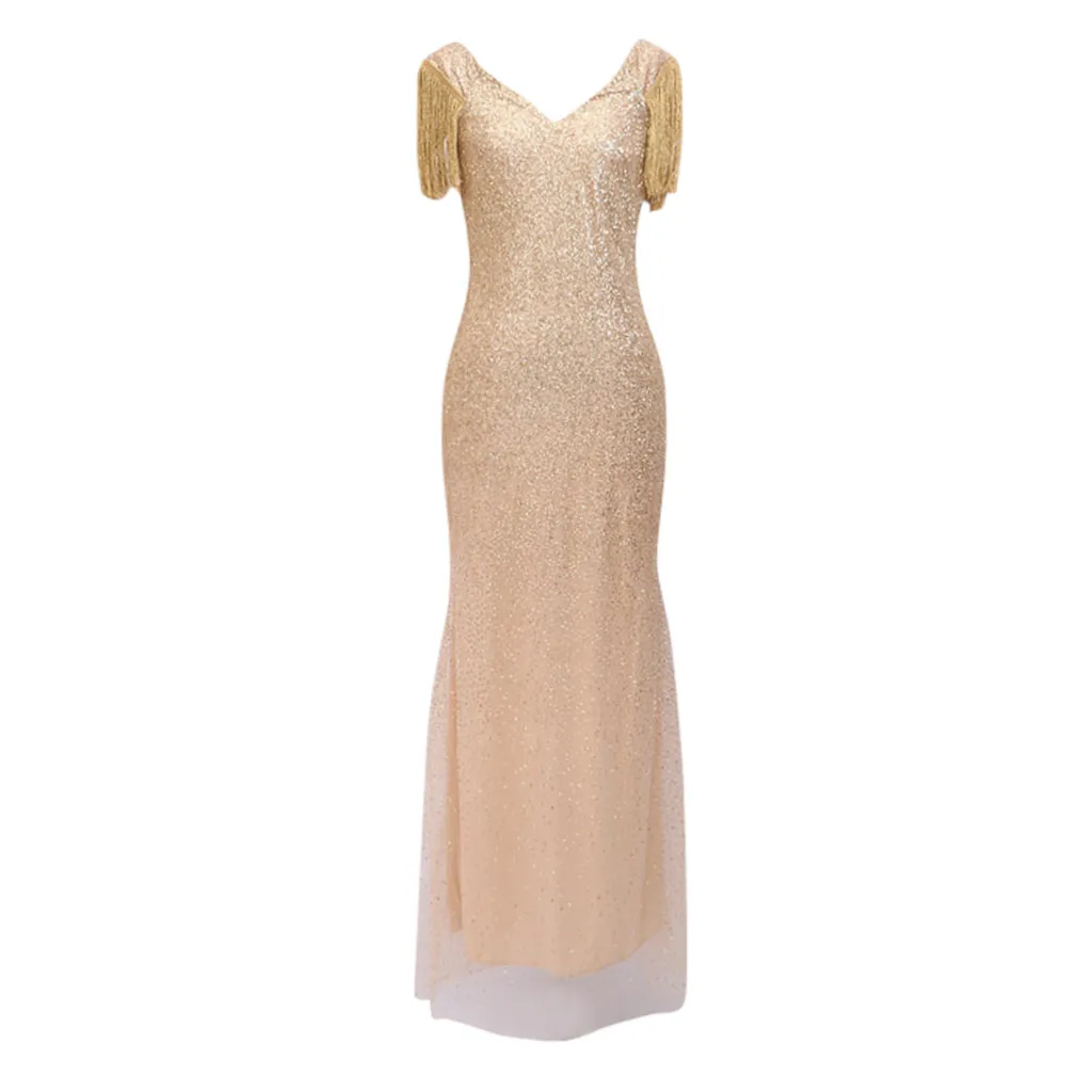 Новинка, женские сексуальные вечерние платья с глубоким v-образным вырезом без рукавов, длинное Золотое Платье Макси