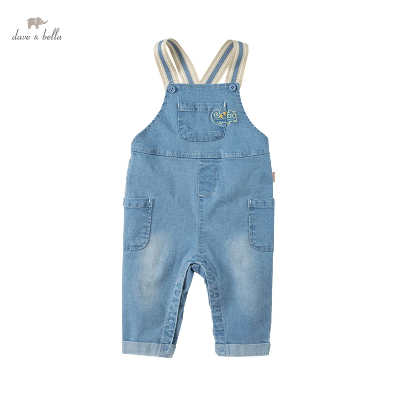 DB1220107 dave bella spring baby boys fashion cartoon strap pants children full length kids pants infant toddler bib trousers