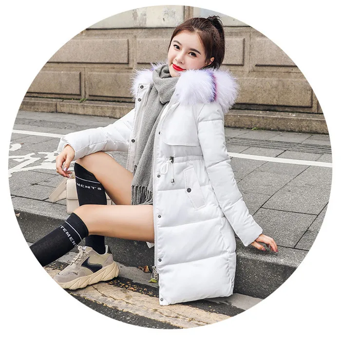 Бежевый Winter Medium Long Women Parkas Winter New Fashion Fur Collar Slim Down Cotton Jacket Female Large Size Hooded Coats XIN062 - Цвет: Бежевый
