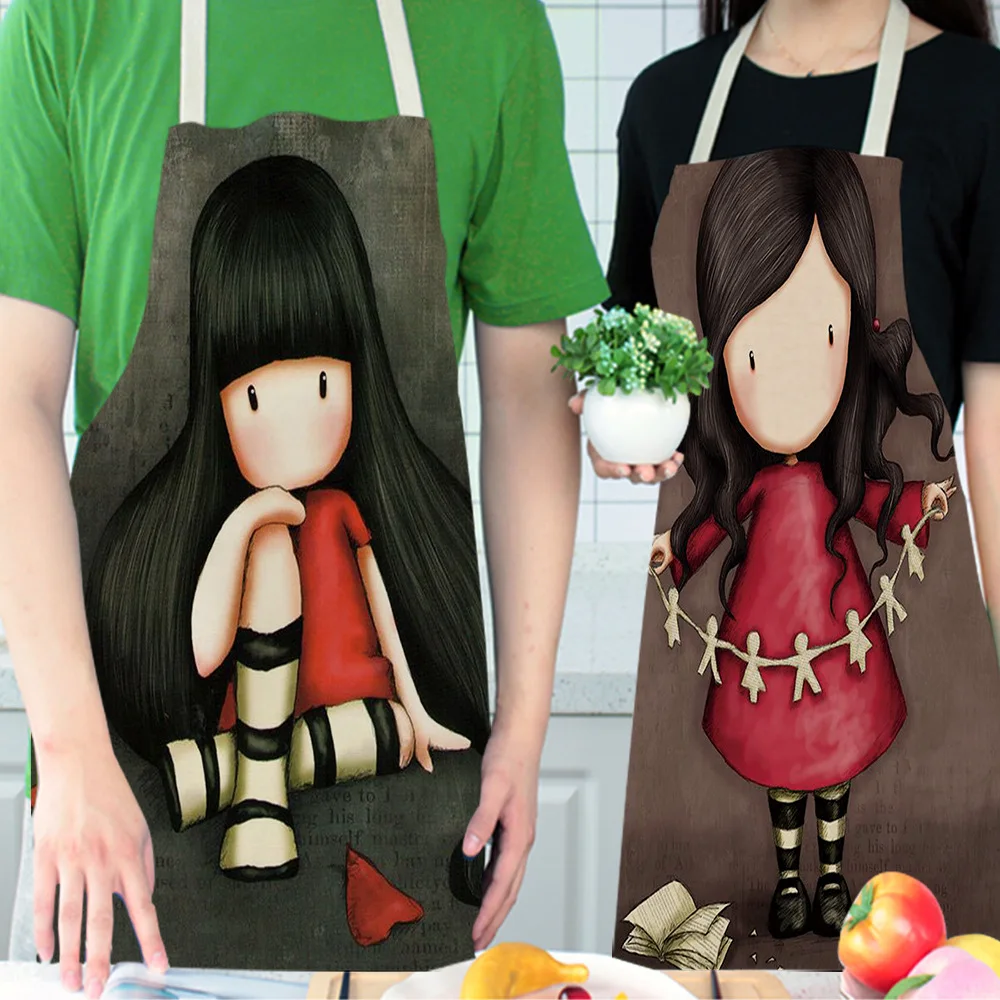 Little Girls Aprons Cotton Linen Lovely Girl Printed Kitchen Aprons for Women Home Cooking Baking Waist Bib Pinafore