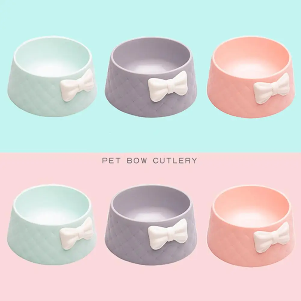 

DishyKooker Cute Pet Feeders Bowknot Diamond Pattern Leakproof Bowl for Dog Cat
